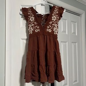 Brown lace up back dress